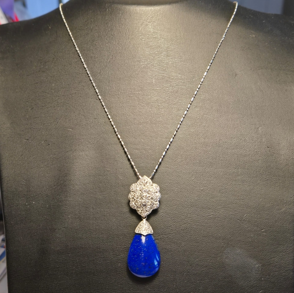 Authentic Lapis Lazuli and Diamond Cluster Necklace